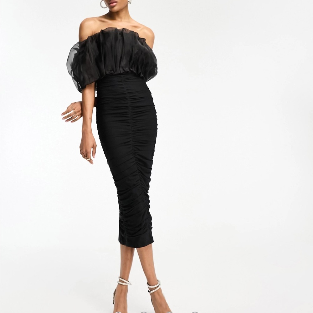 Jaded Rose Black Ruched Organza Statement Tuelll Off The Shoulder Dress NWT 10